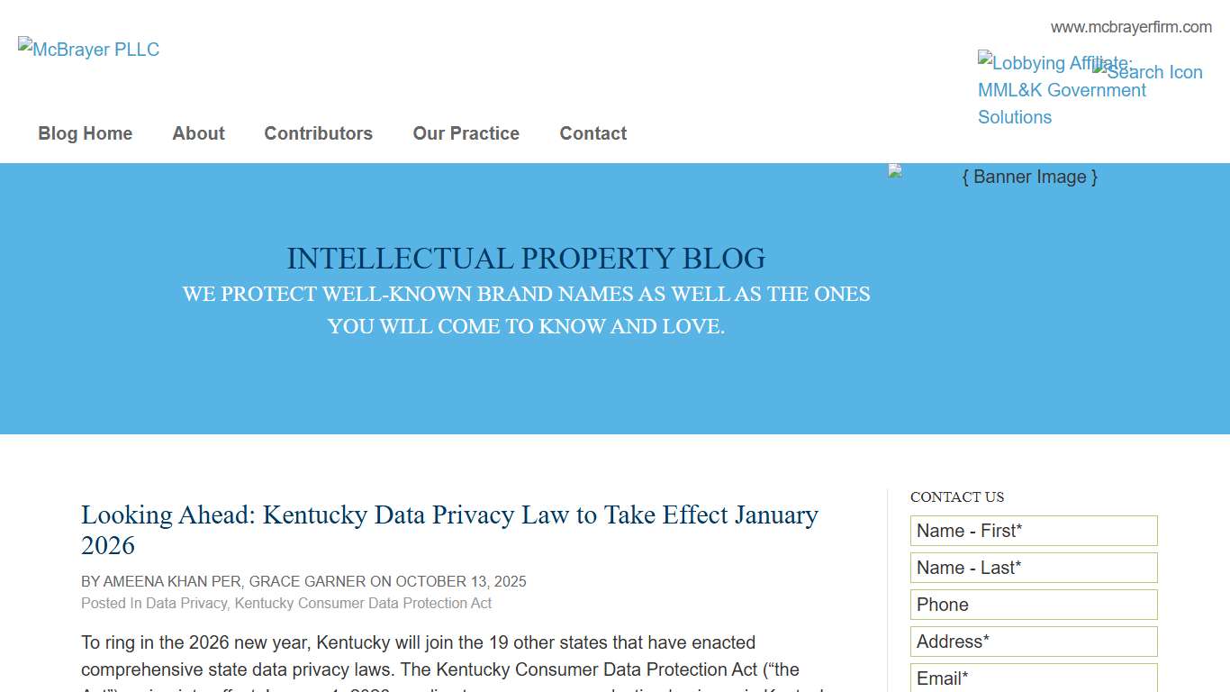 Kentucky Data Privacy Law to Take Effect January 2026: McBrayer PLLC