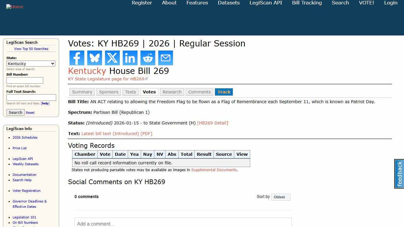 Votes: KY HB269 2026 Regular Session LegiScan