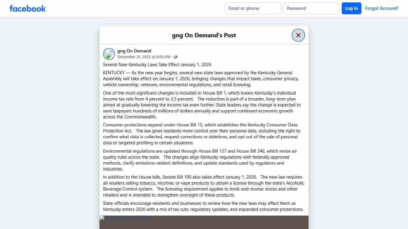 gng On Demand - Several New Kentucky Laws Take Effect... Facebook